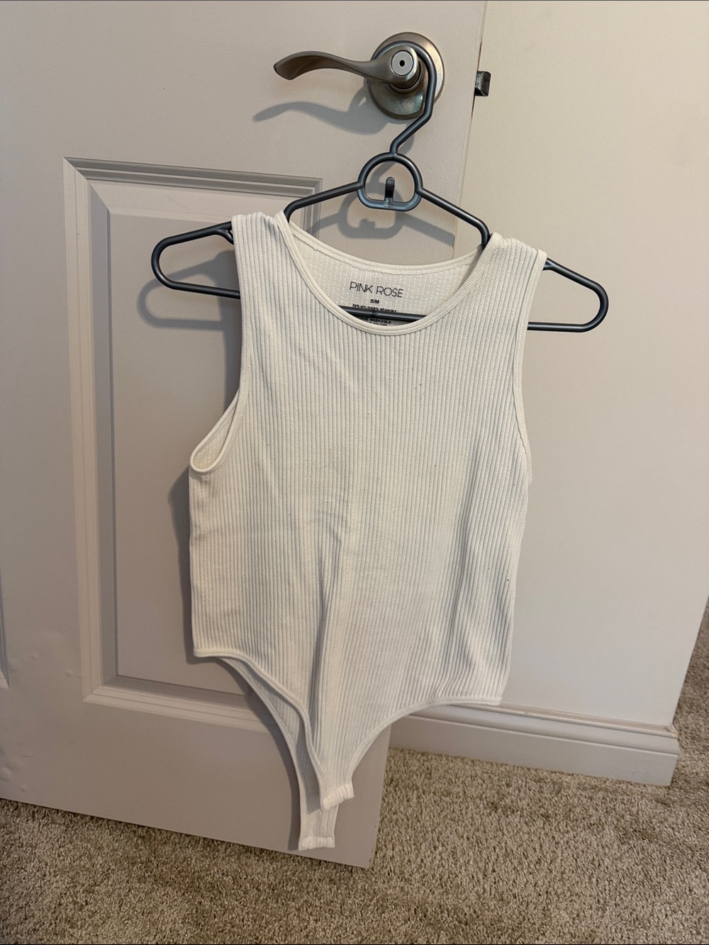 Pink Rose Cream Ribbed Tank-Style Kids Bodysuit